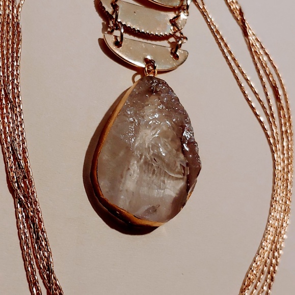 Pink Quartz Teardrop Long Statement Necklace - Picture 4 of 8